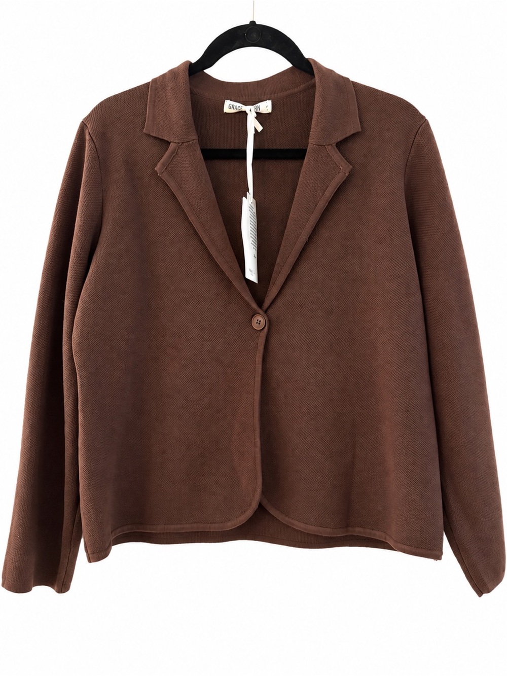 NWT GRACE KARIN Brown Knit Blazer Cardigan Size L